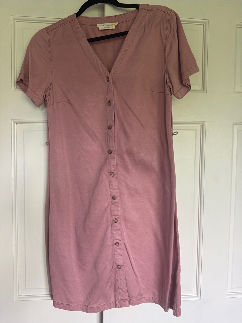 C&C California Mauve Button-Front Shirt Dress with Tie Waist